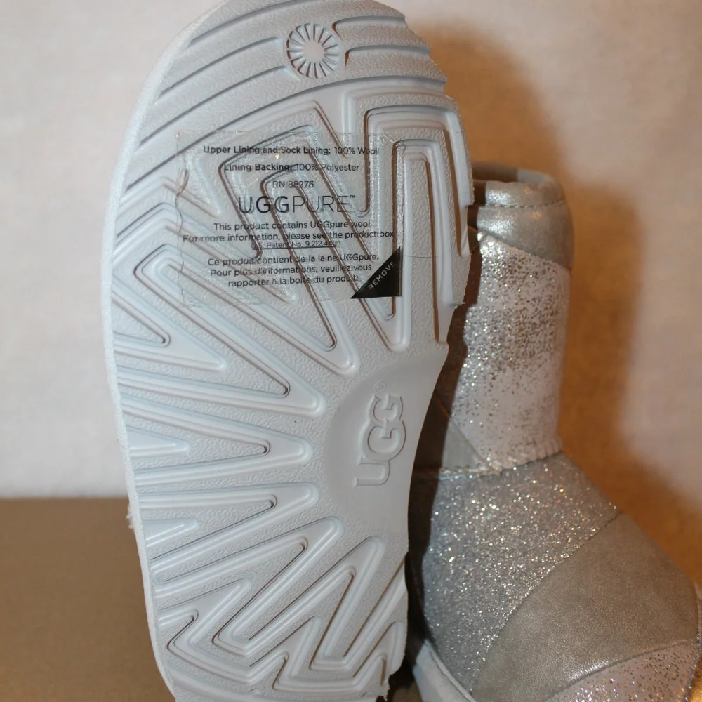 UGG TODDLER PATCHWORK LEATHER BOOTS‎ NEW SILVER